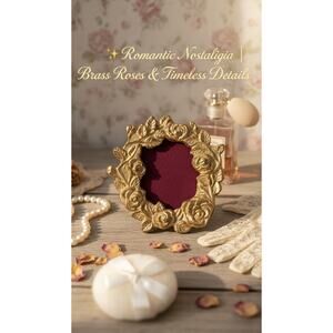 Vintage Solid Brass Mini Frame Floral Roses Victorian Cottagecore Glam